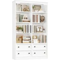 Homfa Bücherregal 180 cm Bücherschrank Hochschrank Mehrzweckschrank Standregal, mit 4 Schubladen und 8 Fächer groß holz 180x30x100cm, weiß