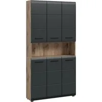 welltime Stauraumschrank FLORENZ, Höhe 185 cm, 4 oder 6 Türen, viel Stauraum (1-St., TOPSELLER) hochwertige MDF Front, Griff schwarz, Badschrank, Bad