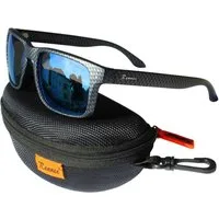 Rennec Sonnenbrille Herren Polarisiert Rechteckig Carbon Optik mit Hardcase Gläser UV400 Getönt oder Verspiegelt, Edelstahl Bügelgelenke 3in2