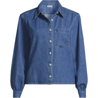 Kurze Jeansbluse aus reiner Baumwolle, Damen, size: regular, Blau, by Lands' End