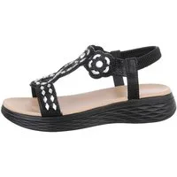 Ital-Design Damen Freizeit Riemchensandalette Keilabsatz/Wedge Keilsandaletten in Schwarz