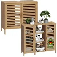 Bellamio Badmöbel-Set Newa aus Bambus, lackiert, (2er-Set, 1x Waschbeckenunterschrank, 1x Schrank mit 9 Fächern), in verschiedenen Set-Kombinationen erhältlich