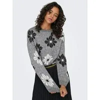 ONLY Rundhalspullover ONLFREESIA LS FLOWER O-NECK RP KNT mit Blümchen - Strickmuster