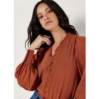 Apricot Shirtbluse in Unifarben mit Rüschen