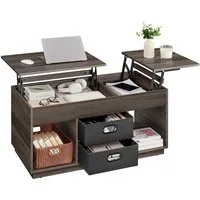 VASAGLE Couchtisch höhenverstellbarer Wohnzimmertisch, für Wohnzimmer, Homeoffice (inkl. Zubehörpaket & Anleitung), 2 Schubladen und versteckte Fächer, Kaffeetisch, offene Fächer