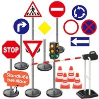 alldoro Spiel-Verkehrszeichen XXL-Verkehrsset für Kinder mit Ampel, Schildern, Schranke & Pylonen, 75-80 cm, Standfüße befüllbar, Verkehrserziehung und Rollenspiele