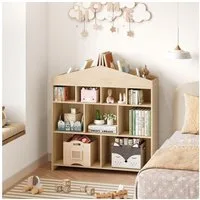 GarveeMore Kinderregal Kinder Bücherregal mit 9 Ablagefächern Puppenhaus Bücherregal