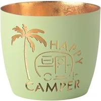 Giftcompany Windlicht Madras Windlicht M Happy camper pastellgrün/gold 8,5cm
