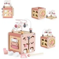 Moni Spielcenter Aktivitätswürfel Holz W11B316, Sortierspiel, Xylophon, Labyrinth, Motorik