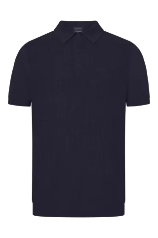 Strellson - Strick-Poloshirt mit Waffelstruktur blau - Gr. - S
