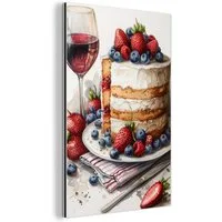 MuchoWow Metallbild Torte - Obst - Wein - Essen - Stillleben, Inkl. Aufhängung, Wandbilder aus Metall Küche, Aluminium Küchenbilder, 20x30 cm