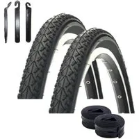 maxxi4you Fahrradreifen 2x Kenda K-935 28x1.75 Schwarz + 2x DV Schlauch + 3 Reifenheber