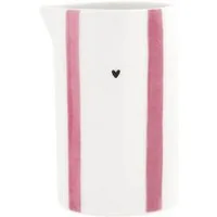 Bastion Collections Milchkännchen rosa Streifen – Keramik Krug 10cm – Herz-Design weiß/pink