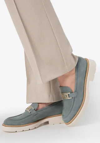 Wittchen Damen-Mokassins aus echtem Leder mit Schnalle, blau, Naturleder