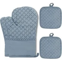 HUGERSTONE Topflappen Topfhandschuhe Hitzebestaendig bis 260°C, Rutschfeste Ofenhandschuhe, (Set, 4-tlg., 2 x Ofenhandschuhe + 2 x Topflappen), Verlängern Kochhandschuhe, Backhandschuhe für Backen, Küche und Kochen