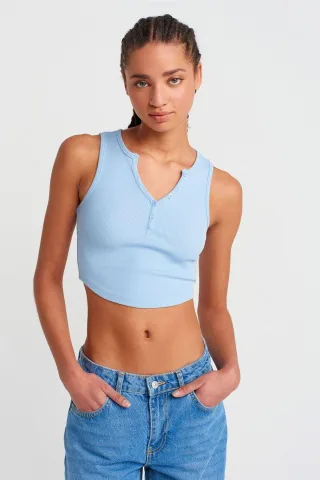 Damen Ripp-Crop-Bluse mit Knöpfen