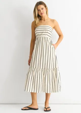 Gestreiftes Bardot-Midikleid aus Baumwolle