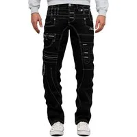Kosmo Lupo 5-Pocket-Jeans Herren Regular Fit Hose Mid Waist KM020-1 (1-tlg) mit aufgesetzten Applikationen