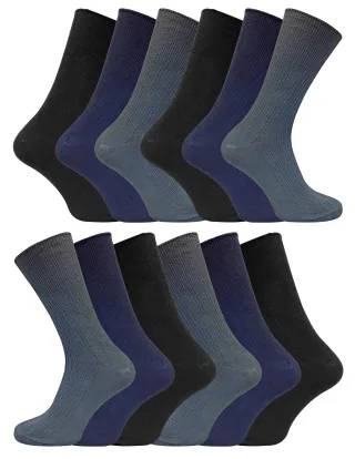 12 Paar Multipack Herren 100% Baumwolle Diabetiker freundliche Socken | Socken Snob | gerippt nicht elastisch lose breite Top Socken - TSFD02