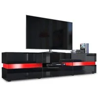 Vladon Lowboard Flow (TV-Kommode mit Ambient Light Verglasung, mit 2 Türen, 1 Schublade und 1 Klappe), Schwarz matt/Schwarz Hochglanz, inkl. LED-Beleuchtung (177x45x39 cm)