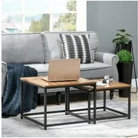 HOMCOM Couchtisch Sofatisch im Industriedesign mit Holzoptik (Beistelltisch, 2-St., Kaffeetisch), für Schlafzimmer, Stahl, Natur