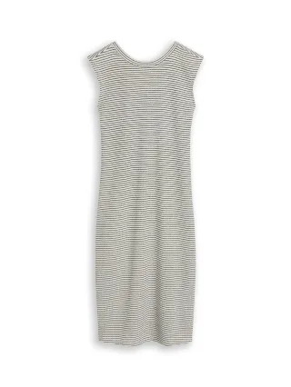 Denim Tom Tailor - Fitted Jacquard Midi-Kleid white black knit stripe - Gr. - L