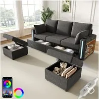 i@home Ecksofa Modulares U/L-Form Sofa, mit 2 Hockern mit Stauraum, LED per App&Fernbedienung, Getränkehalter, USB/Type-C, Armlehnen Regal