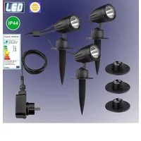 TRANGO LED Gartenstrahler, 3-flammig 3076-353 IP44 LED Gartenlampe *JOE* Außenleuchte, Strahler inkl. 3x LED Modul Leuchtmittel 3000K warmweiß & Zuleitungskabel, Teichlampe, Gartenleuchte, Wegbeleuchtung, Wandleuchte