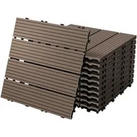ECD Germany Terrassendielen WPC Bodenplatte Terrassenfliesen Fliesen mit Drainage und Klicksystem, BxL: je 30x30 cm, 22 mm Stärke, Bodenbelag 4m²/44 Stück Dunkelbraun rutschfest Balkonfliesen