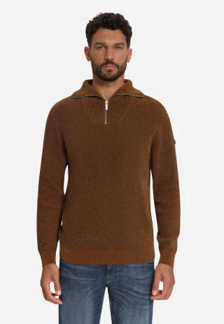 No Excess - Pullover Half Zip High Neck Light Weight Chenille Caramel - Gr. - M