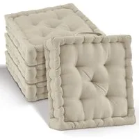 Beautissu Stuhlkissen 4er Set Bodenkissen Sitzkissen Mila, 50x50cm, Leinen, Matratzenkissen 10cm, 100% Baumwolle Stuhlkissen Indoor & Outdoor