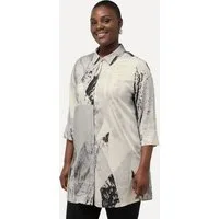 Ulla Popken Hemdbluse Longbluse Federn Hemdkragen 3/4-Arm