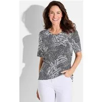 GOLDNER Print-Shirt Blusenshirt mit Blättermuster Viskoseshirt mit stilvollem Rundhalsausschnitt und Halbarm