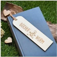 Spruchreif® Lesezeichen Lesezeichen aus Holz mit Gravur und Lederband, Hölzernes Lesezeichen