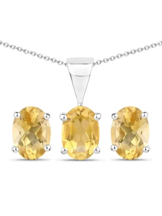Vira Jewels Schmuck-Set Silber 925 rhodiniert Ohrringe und Halskette mit echtem Citrin