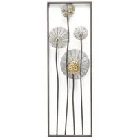 Dekoleidenschaft Wandbild "Flowers" 3D Metall Wanddeko, Rost-Optik & gold, 30x90 cm, Wandschmuck, Blüten, Metallbild, Wanddekoobjekt