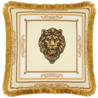 Belle Arti Dekokissen Samt/Dekokissen mit Löwen- oder Kronenmotiv, Beige/Weiß 45x45, 60x60