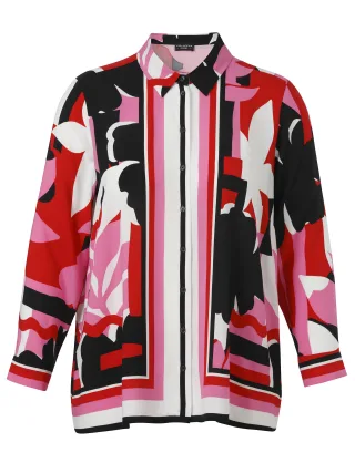 VIA APPIA DUE - Bluse Hemdkragen 1/1 Arm Druck pink multicolor - Gr. - 44