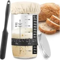 FOUORTUNATE-BEE Fermentationsglas Sauerteig Starter Set aus Glas 680ml, (Glas-Sauerteig-Starter-Kit mit Dattel-Fütterungsband, Thermometer, Deckel, Silikonspatel, wiederverwendbares), Sauerteig-Brot-Backzubehör