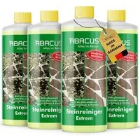 ABACUS Steinreiniger Extrem, Flechtenentferner, Steinreiniger Intensiv außen Grünbelagentferner (Entfernt sofort Algen, Schmutz Grünbeleg und Flechten, [- 4x1000ml Steinreiniger Extrem mit Sofortwirkung)