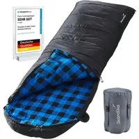 Skandika Deckenschlafsack Dundee Baumwollflanell, Koppelbar, Kopfteil mit Kordel (Reißverschluss mit Webband-Klemmschutz, Innentasche mit Klett), 3 Jahreszeiten, bis -20°C, Packsack mit Kompressionsbändern, 220x80cm