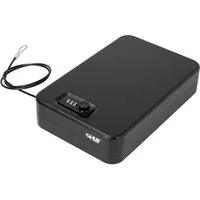 HMF Autotresor tragbarer Autosafe mit Sicherungskabel, Sicherheitsbox mit Zahlenschloss, 29 x 19 x 6,5 cm, Reisesafe schwarz