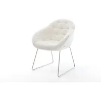 DELIFE Polsterstuhl Gaio-Flex, Kufengestell Edelstahl Bouclé Soft Beige