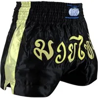 BAY-Sports Sporthose Thaiboxhose REMY Muay Thai Hose Shorts Thaiboxen MMA kurz Kickboxen kurze, leichte, locker sitzende Trainingshose, Schwarz/Gold