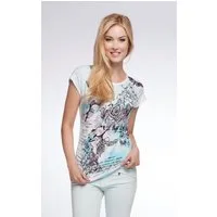 Passioni T-Shirt T-Shirt mit blauem Blumen- und Handschrift Druck