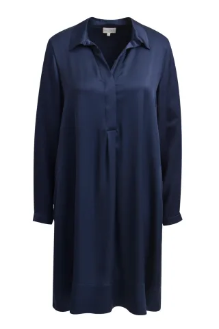 Milano Italy - Dress w collar and short placket w pleat + 1/1 sleeves navy - Gr. - 40