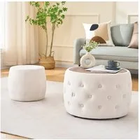 REDOM Sitzhocker Nesting-Hocker Set (runder Stauraum-Fußhocker mit Holzablage, kein Aufbau erforderlich, 1 St., 58 cm x 58 cm x 38 cm)