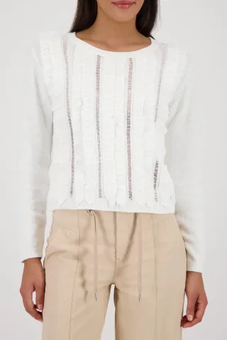 monari - Strickpullover mit Volants off-white - Gr. - 36