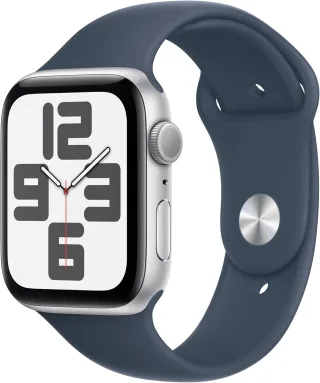 Apple Watch SE 2 (2023) [GPS inkl. Sportarmband M/L sturmblau] 44mm Aluminiumgehäuse silber