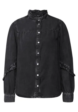 Street One - Jeansbluse mit Rüschen schwarz - Gr. - 36
